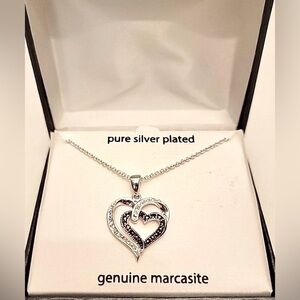 Silver Luxuries Genuine Marcasite Pure Silver Plated Double Heart Necklace